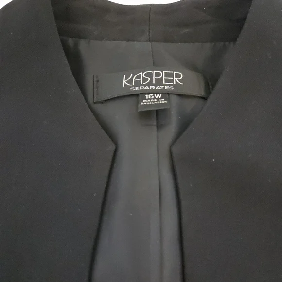 Kasper Women's Black High Neck Collarless Blazer Jacket Cuffable Sleeve Size 16W - Picture 4 of 9